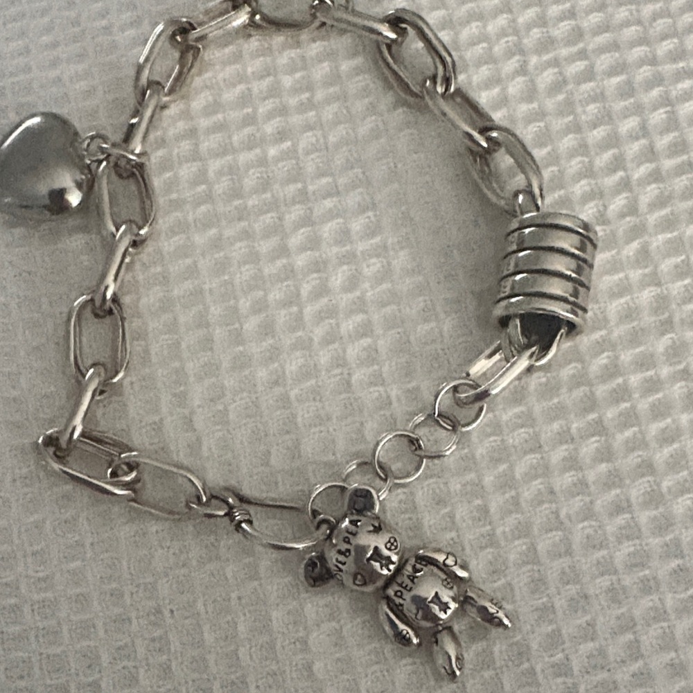 Sterling Silver Heart Charm Bracelet - Silver - Picture 4 of 4